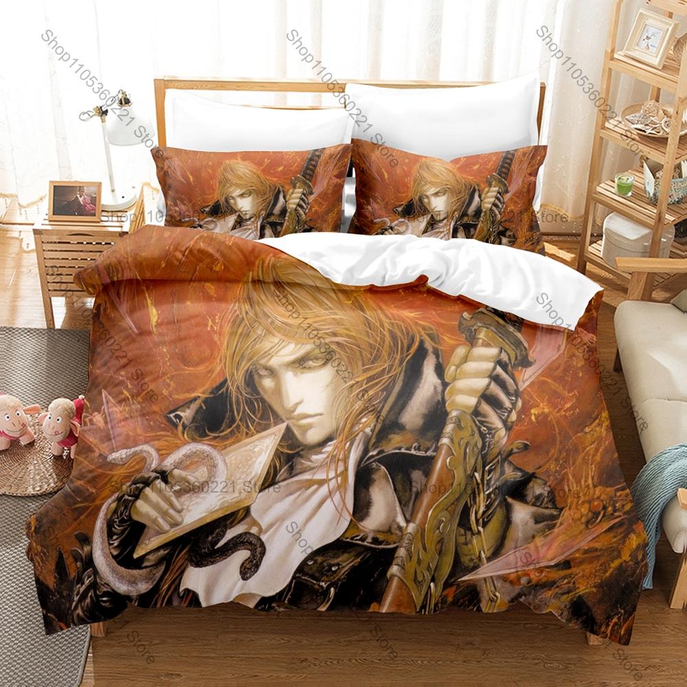 Cool Personality Gothic Dark Castlevania Bedding Set New Vampire Castle Anime Printed Japanese Game Duvet Cover Set for Bedroom