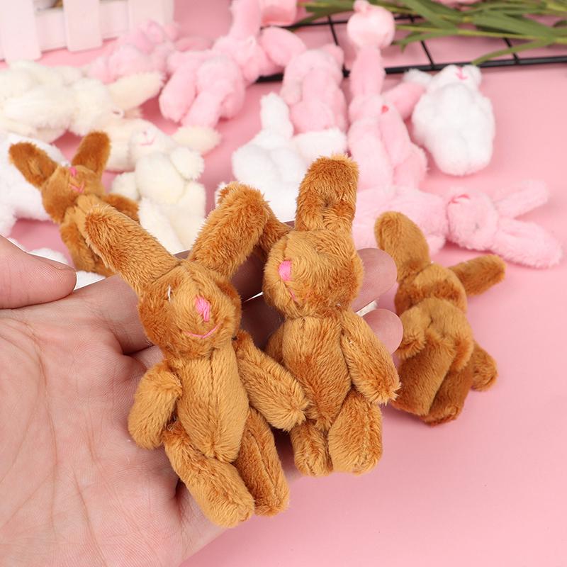 5 pezzi 6 cm mini ciondolo coniglio congiunto coniglietto di peluche per bambola giocattolo bouquet portachiavi