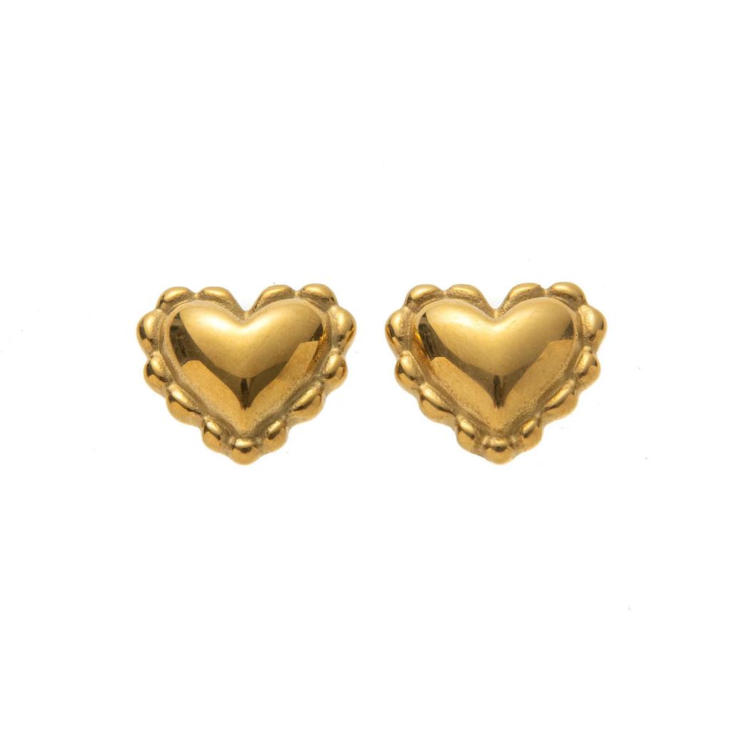 European & American 18K Gold-Plated Heart-Shaped Pearl Earrings with Musical Note Design