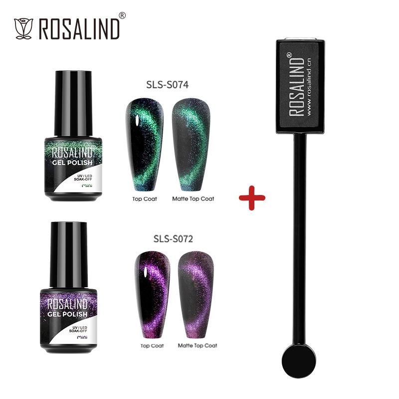 ROSALIN 3PCS Cat's Eye Gel Nail Polish With Magnet Tool Semi Permanent UV Gel Polish Magnetic Nail Art Design