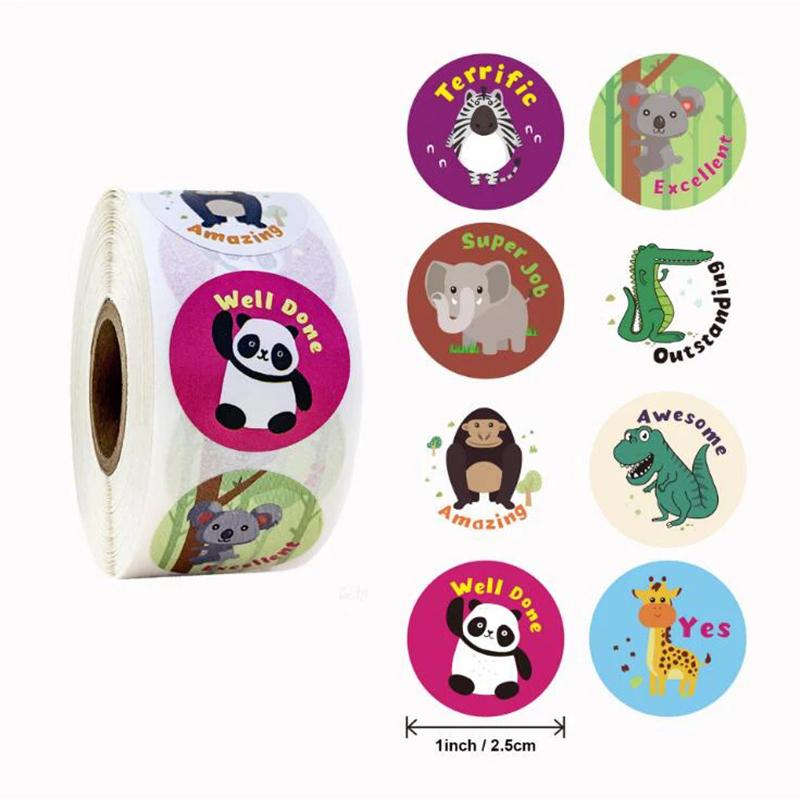 500sheets/roll Student Stationery Stickers Rolling Animal Roll Stickers Cute Sticker Kids DIY Gift Sealing Label Decoration TMZ