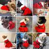 Dog Christmas Costume Puppy Dress, Santa Claus Pet Clothes Velvet Skirt Thermal Shirt Winter Coat Xmas Holiday Apparel Cute Girl Clothing Red