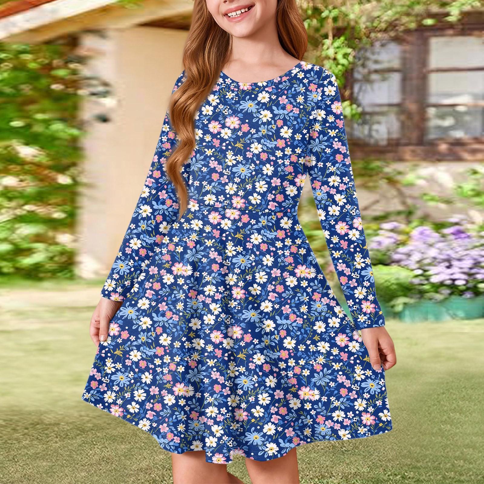 

Girls Summer Princess Dress - Long Sleeve A-Line T-Shirt Dress 160 Темно-синій