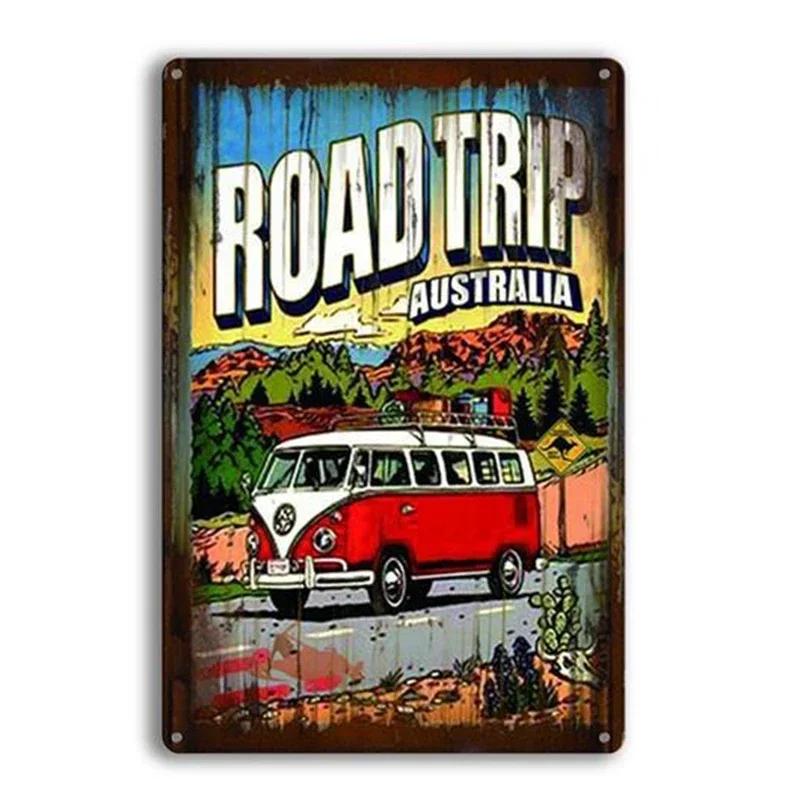 Camping Car Beach Summer Peace Bus Vintage Tin Sign Metal Decoration Poster Plaque Bar Garage Home Wall Plate Art Signs Decor