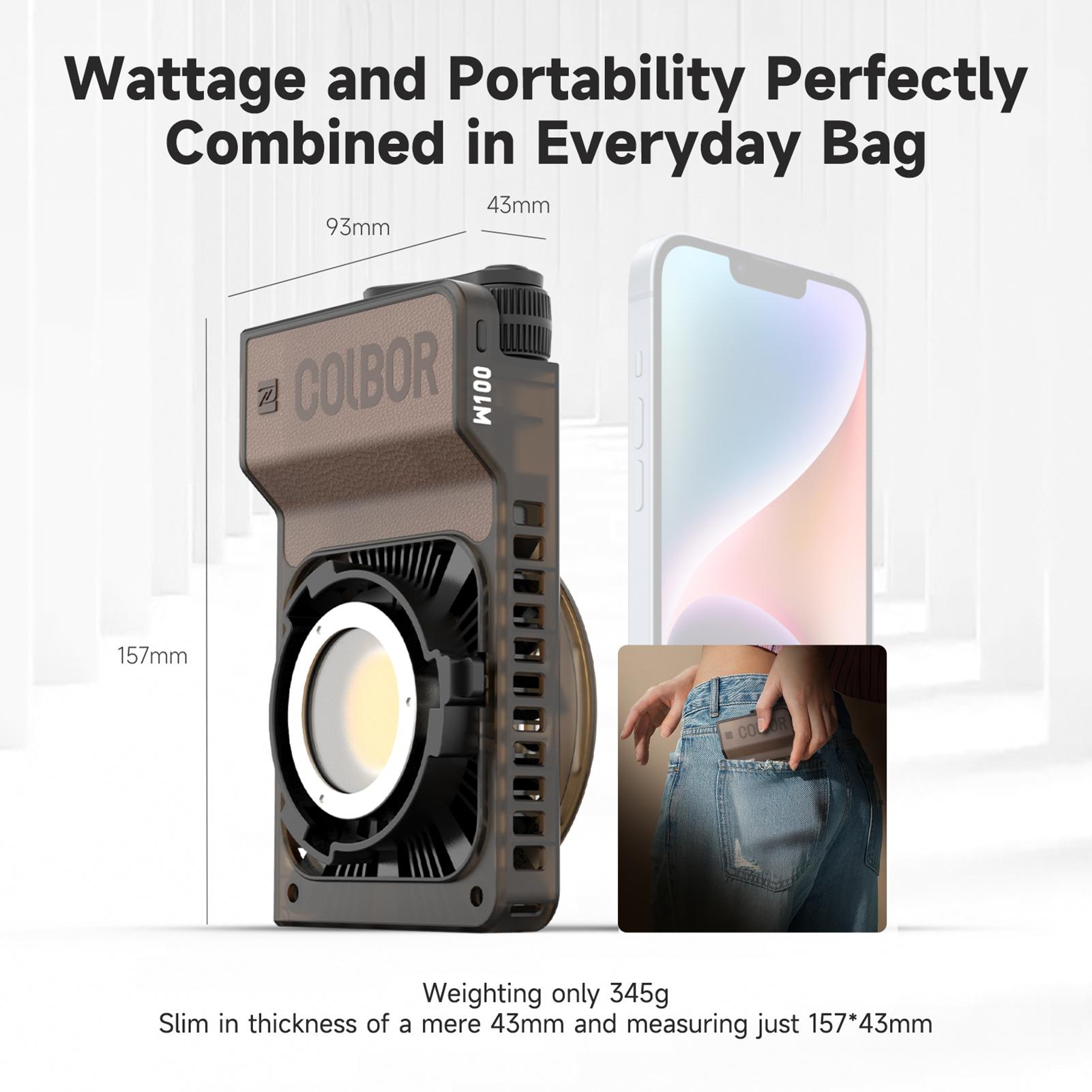 

COLBOR W100 Pocket LED Video Light 100W Photography Fill Light 2700K 6500K Dimmable APP Control for Vlog Live Streaming UK Plug