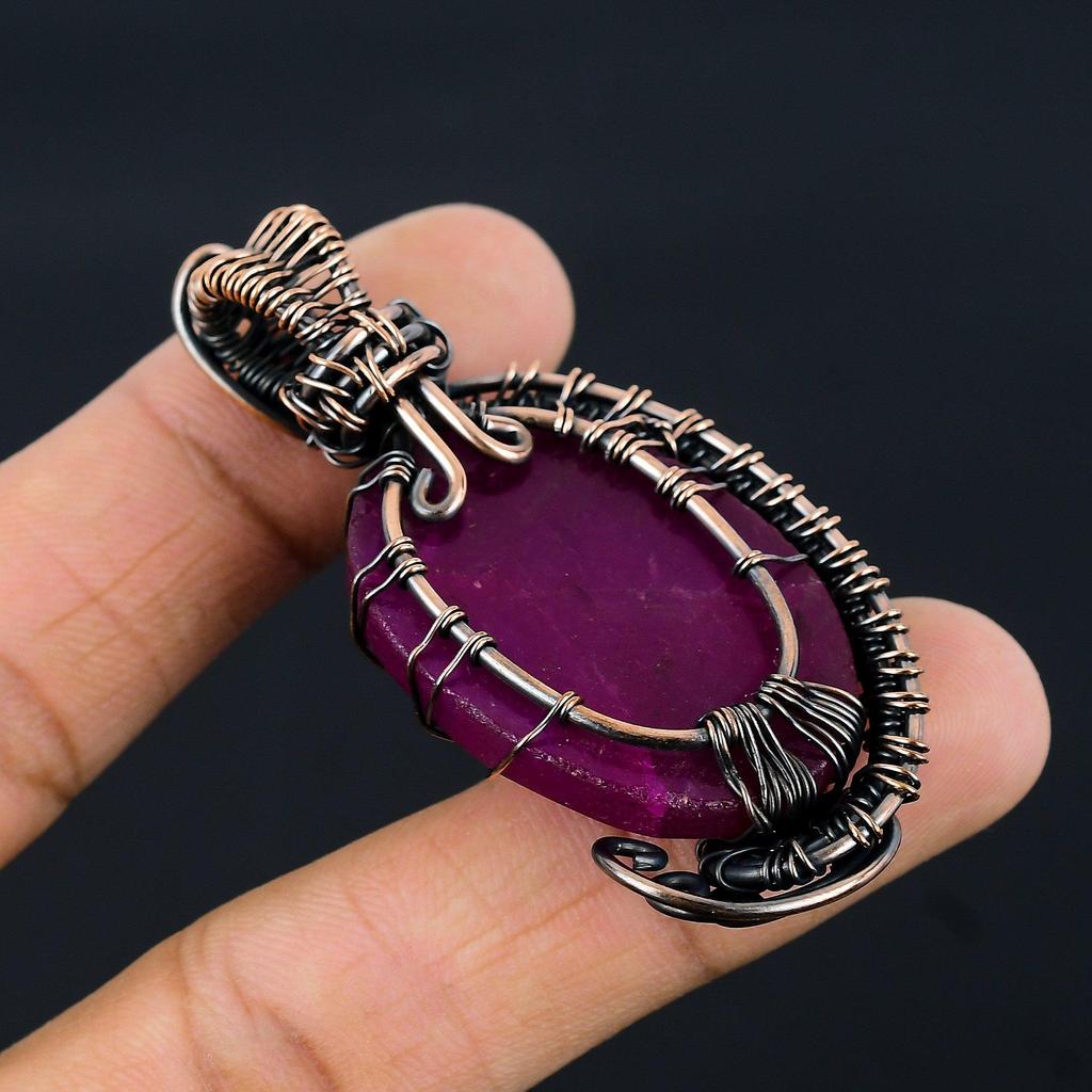 Ruby Pendant Gemstone Jewelry, 999 Copper Wire Wrapped Handmade Pendant, Latest Design Jewelry