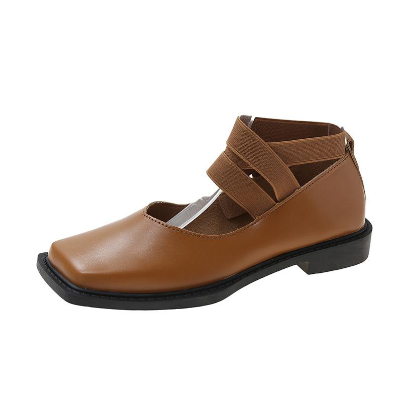 Fashion 2024 New Design Mary Jane Shoes Women Elegant Square Toe Flats Summer Fashion Cross Strap Elastic Band Casual Shoes for Women