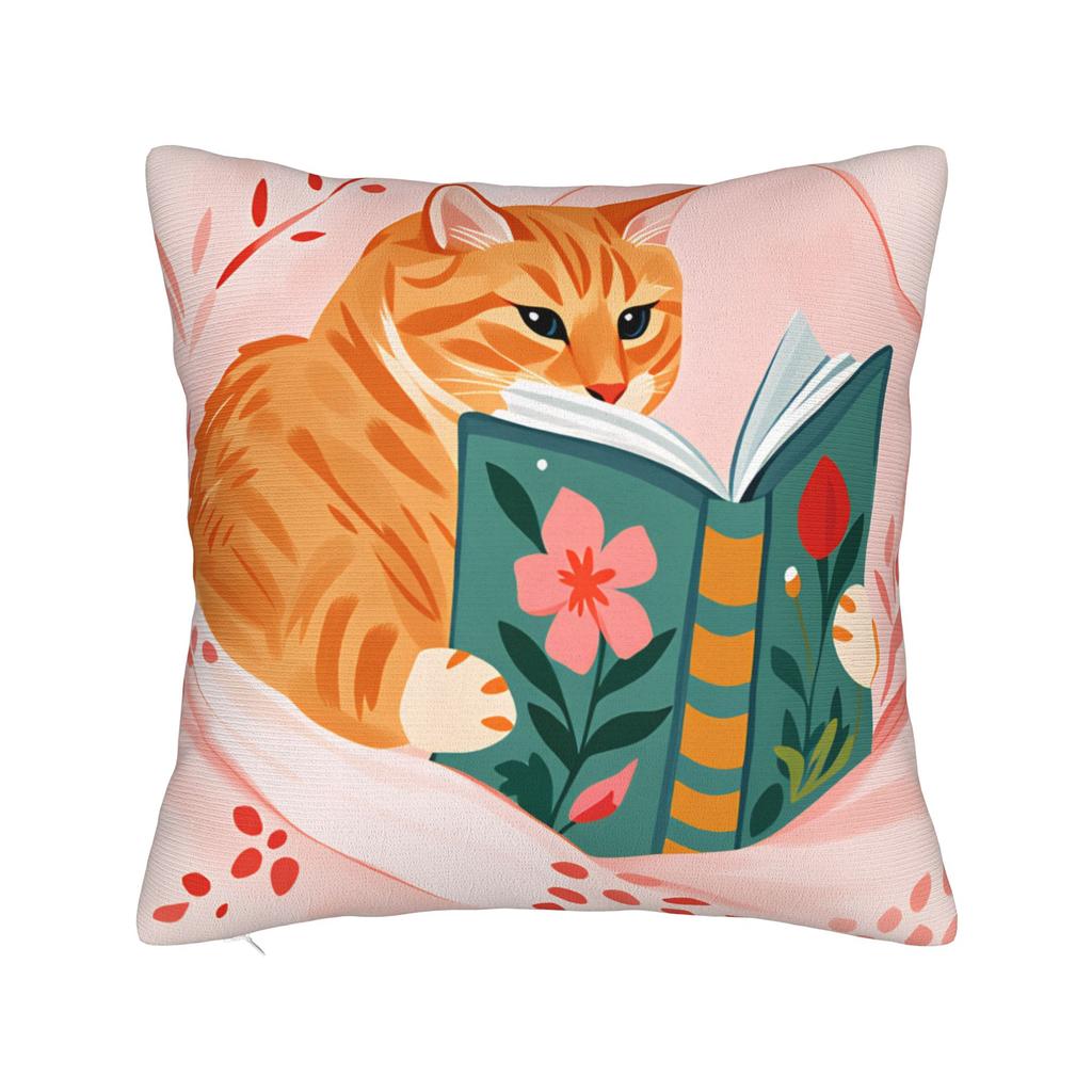 Whimsical Reading Cat Pillow Cover Custom Cushion Cover Fashion Pillow Case For Sofa Home Decor