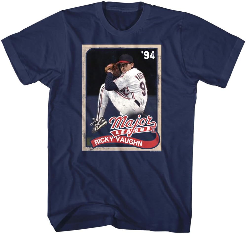 Major League Ricky Vaughn Baseball Card 1994 Mens T Shirt Player Merch L темно-синий