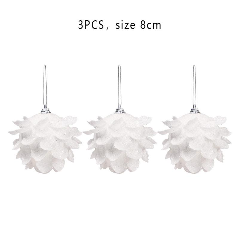 3pcs/pack 10cm White Petal Shape Glitter Foam Snowball Christmas  Ball Hanging Pendant Decoration