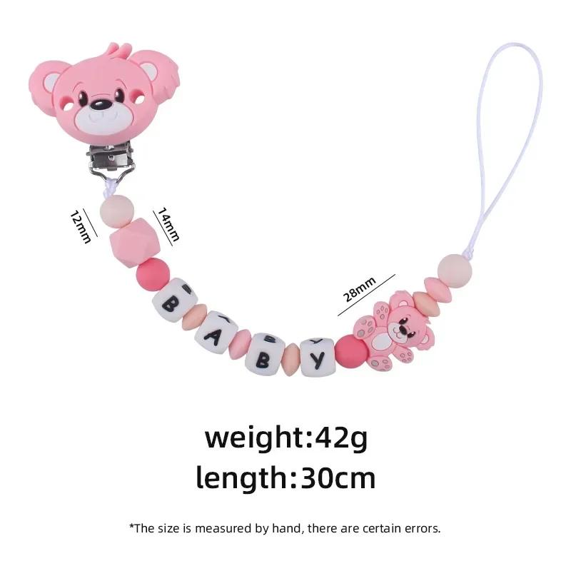 Bebé Personalizado Silicona Nombre Oso de Dibujos Animados Accesorios para Recién Nacidos Cadena para Chupete Juguete para Morder Juguete de Dentición Cadena para Portachupetes