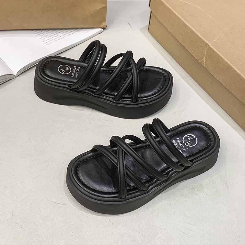 Fashion Soft Sole Platform Sandals New Summer Round Toe Open Cross Strap Comfortable Platform Anti-Slide Heel Slippers