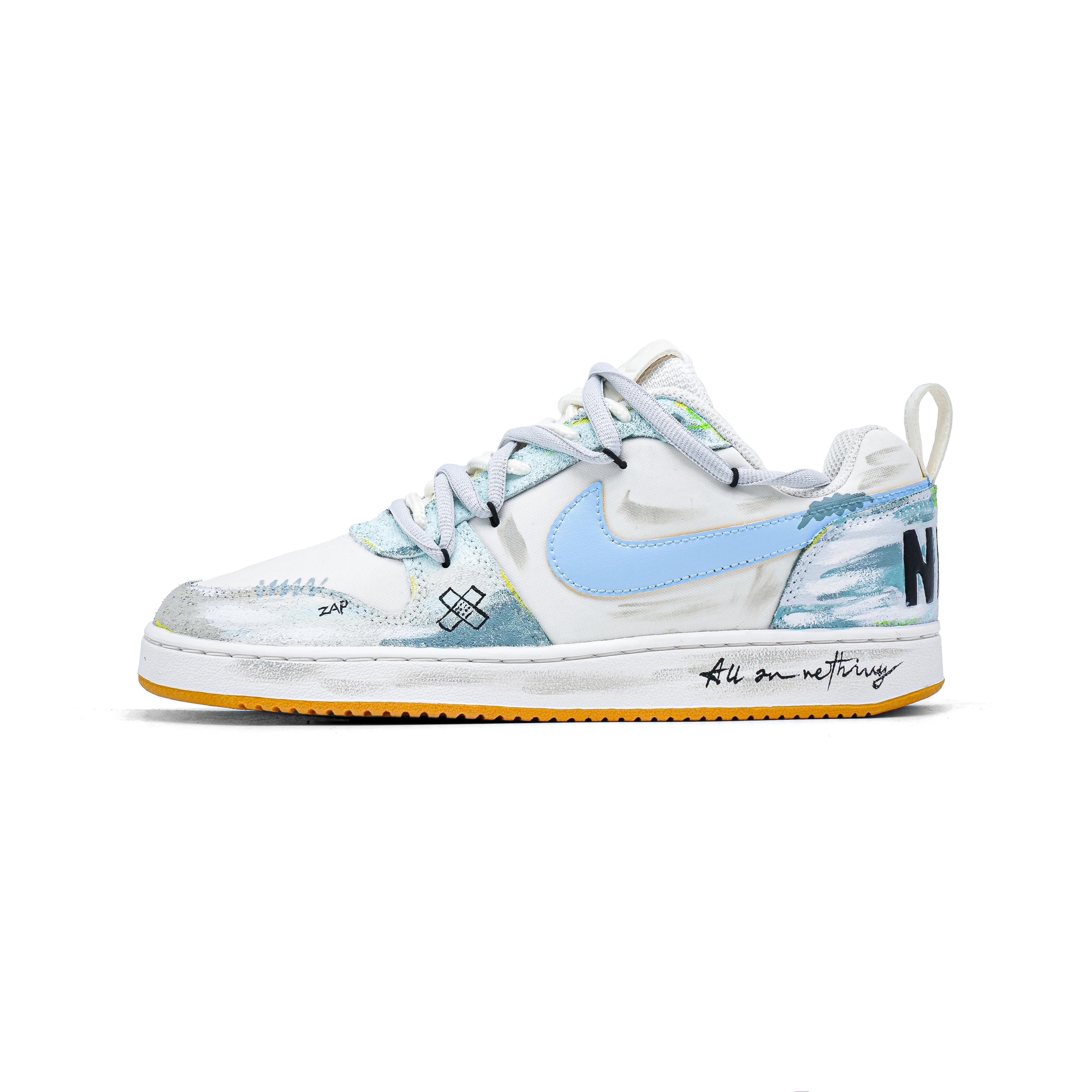 

Nike Court Borough Jade Sea Blue Suede Low top Skateboard Shoes Men s White Blue 844881-100(Team1068-) 40