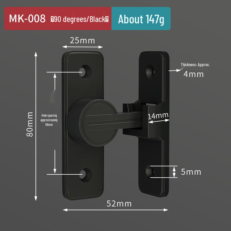 Punch-Free 90° Sliding Door Latch & Lock for Barn, Bathroom, or Toilet Doors