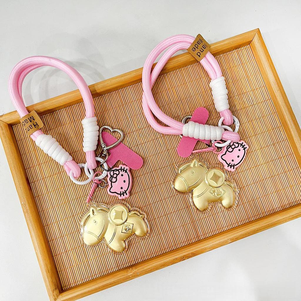 Pure Gold Keychain Pendant with Auspicious Words for New Year Blessings - Car or Phone Decor