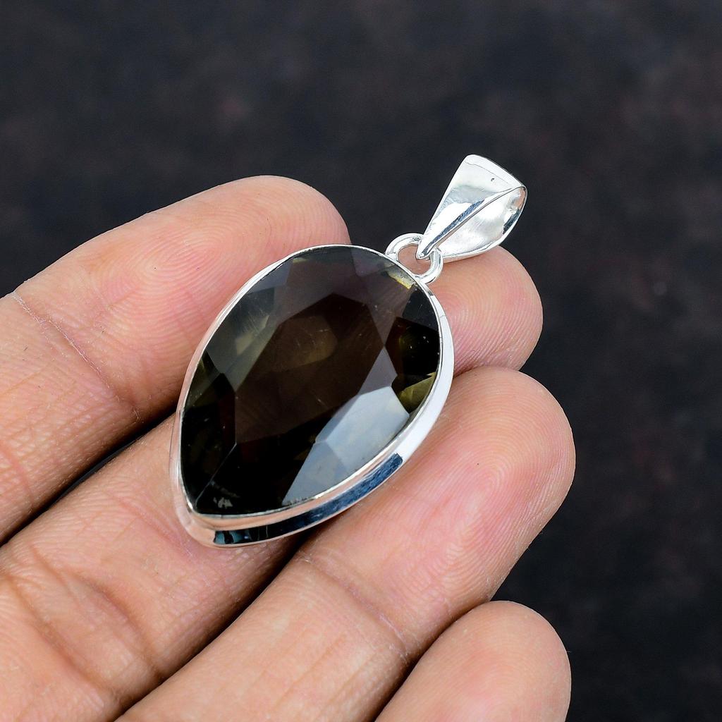 Faceted Smoky Quartz Pendant Top Quality Gemstone Jewelry 925 Sterling Silver Pendant Handmade Pendant Latest Design Jewelry Gifts for Wife