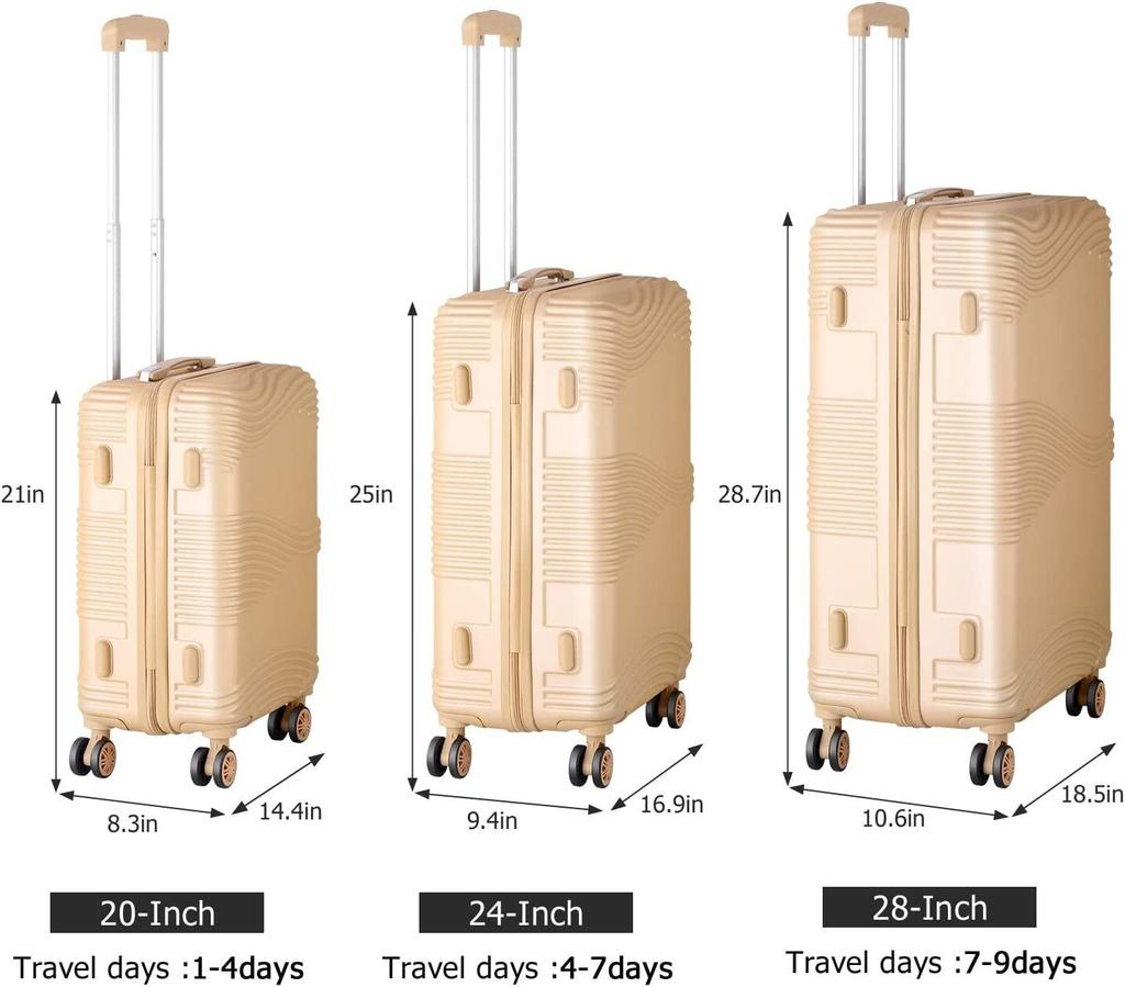 3PCS Luggage Set 20/24/28" Travel ABS+PC Hardside Spinner Wheels Suitcase with TSA Lock