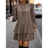 Vestito Mini Aderente da Donna con Collo a Cravatta Manica Lunga Stampa Geometrica Vestito Casual Elegante con Orlo a Volant a Strati Vestibilità Larga