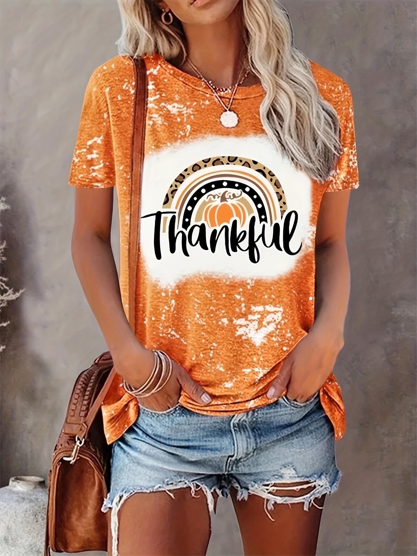 Футболки с принтом тыквы и кота Женская футболка Оранжевый женский топ Модный круглый — фото 16