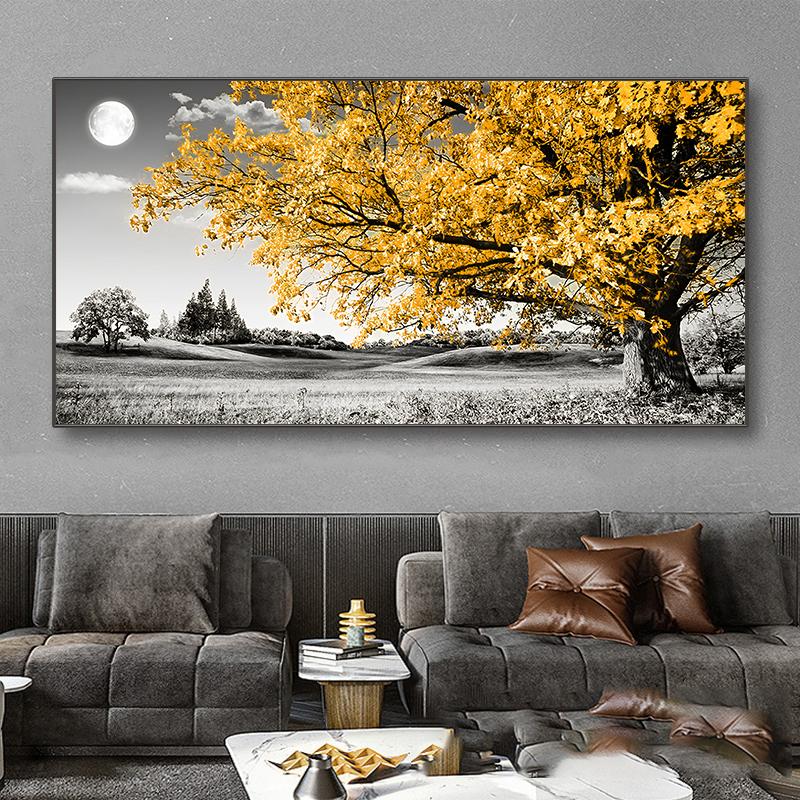 Blue Tree Modern Black and White Art Landscape Painting Wall Pictures Canvas Posters and Prints for Living Room Home Decor