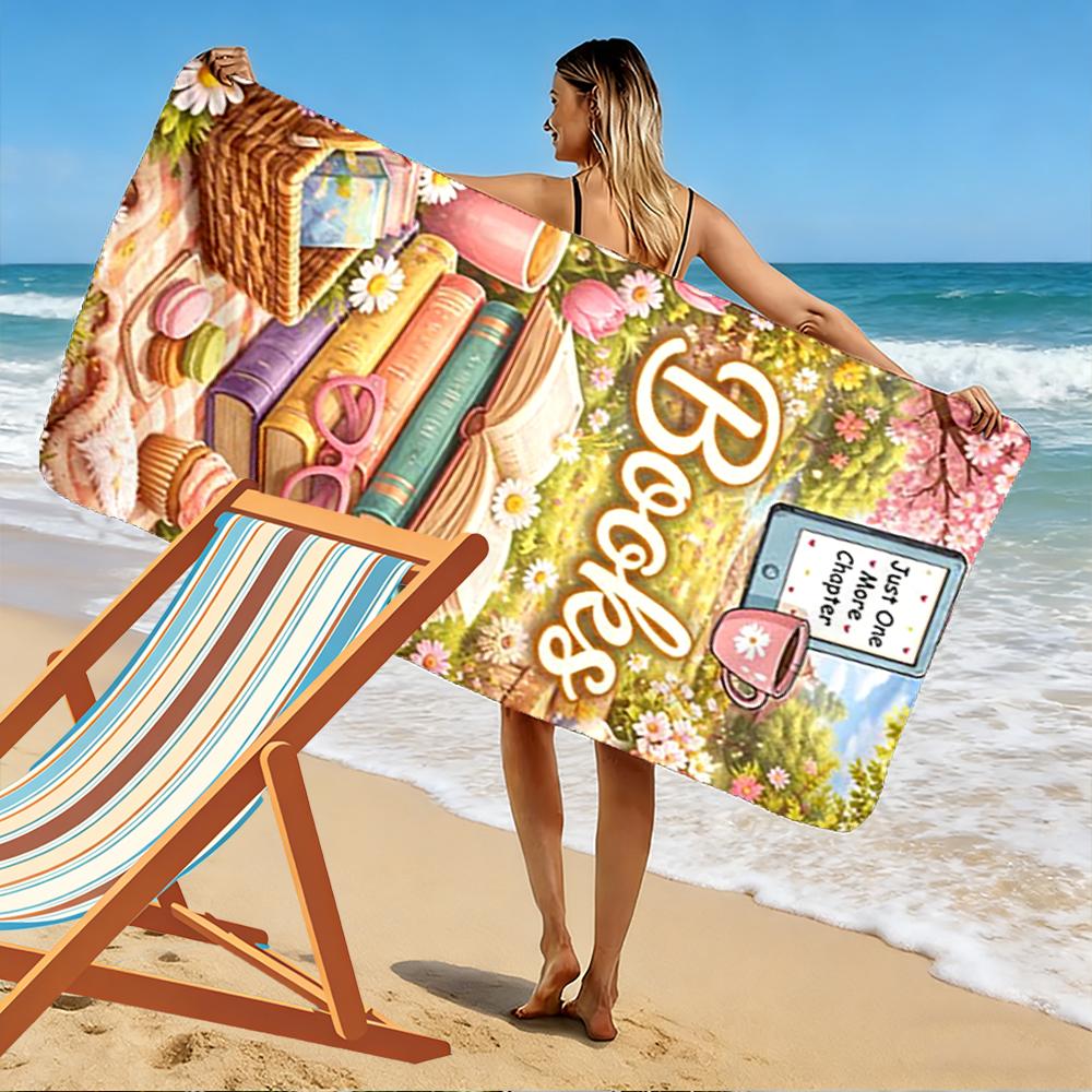 Books and Flowers Picnic Design Towel Beach towel quick-drying for travel outdoor sports jogging beach and swimming