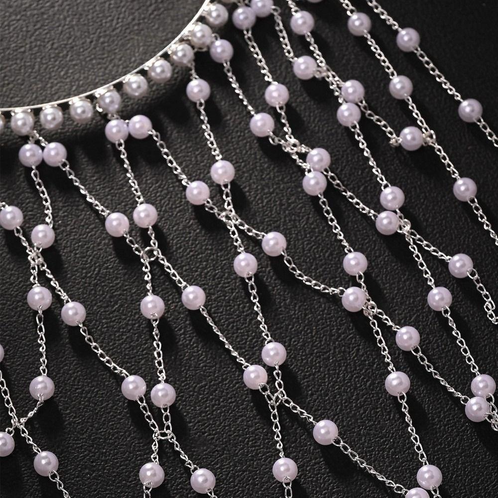 Long Tassel Bridal Hair Chain Imitation Pearl Tassel Headband  Special Occasions