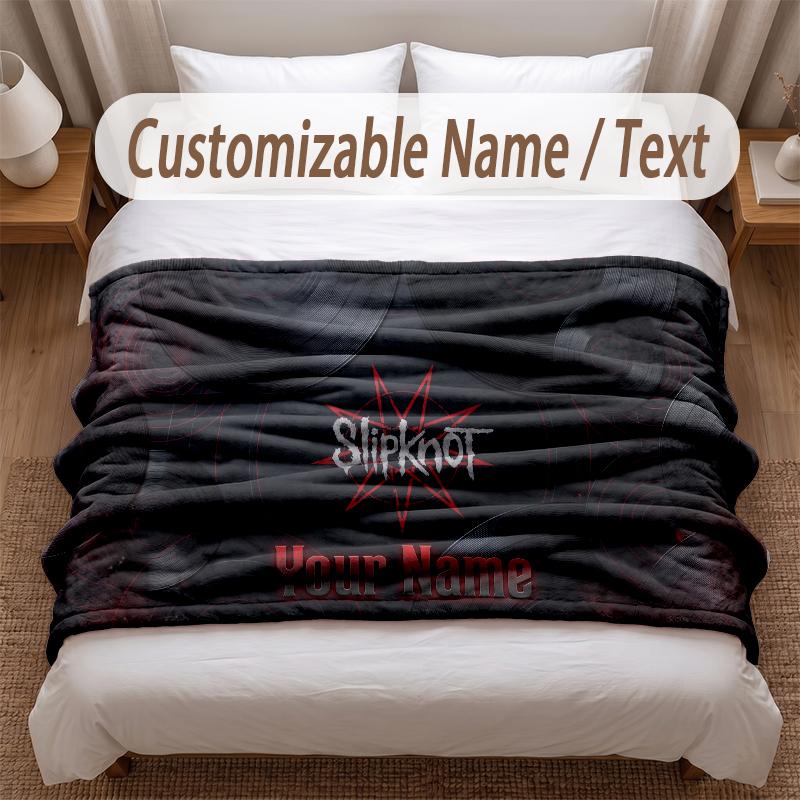 Slipknot Printed Flannel Blanket Custom Name Text Soft Warm Throw For Bedroom Holiday Gift