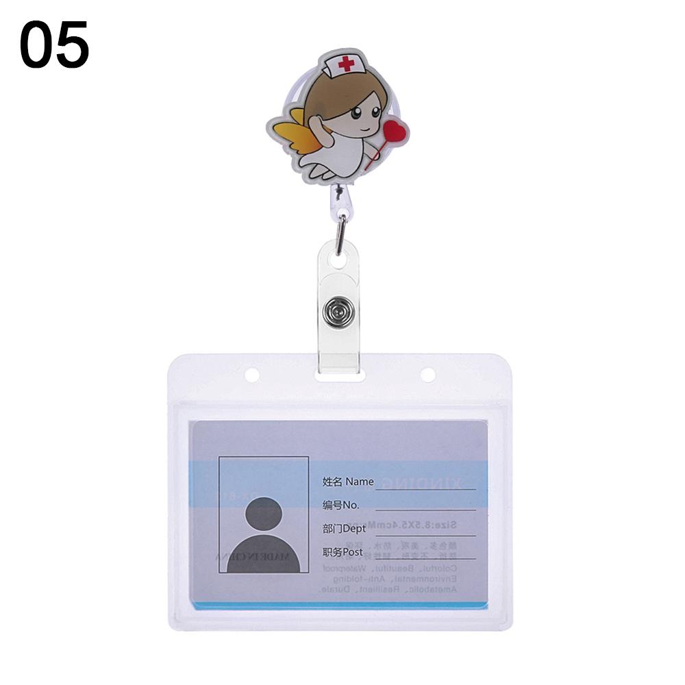 Cartoon Nurse Doctor ID Badge Holder with Retractable Reel, Retractable Metal Clip Business Work Card/Name Tags Badge Holders