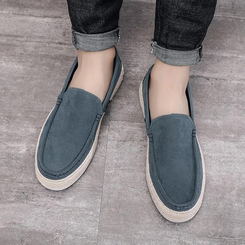Men Loafers Shoes Summer Shoes Man New Fashion Canvas Footwear Soft Flat Comfy Flock Suede Leather Men Casual Vulcanized Shoes