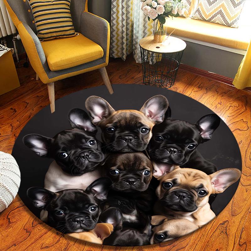 

Cute Dogs Round Area Rug,Carpet Rug for Living Room Bedroom Sofa Playroom Decor,Non-slip Floor Mat 80cmx80cm