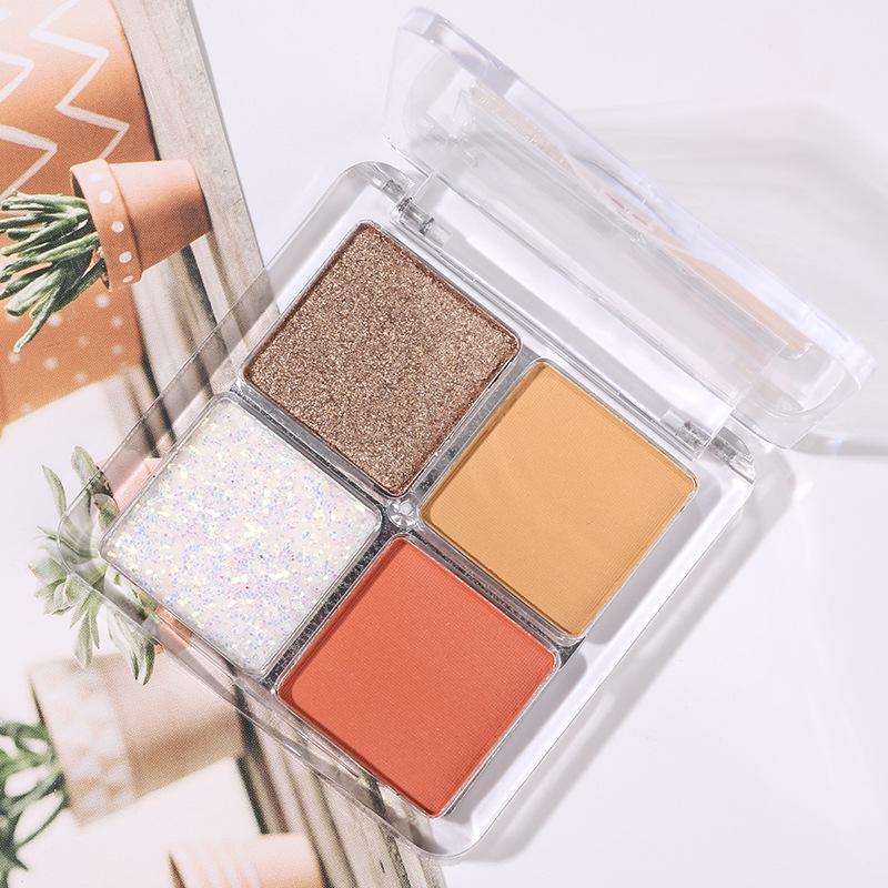 Mini Four-Color Eyeshadow Palette: Glitter, Shimmer, Pearl & Matte - Portable & Trendy for Beginners