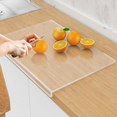 Acrylic Cutting Board with Counter Lip 16x12 Inch Non-Slip Clear Kitchen Chopping Boards for Countertop Protector Apartment Essentials