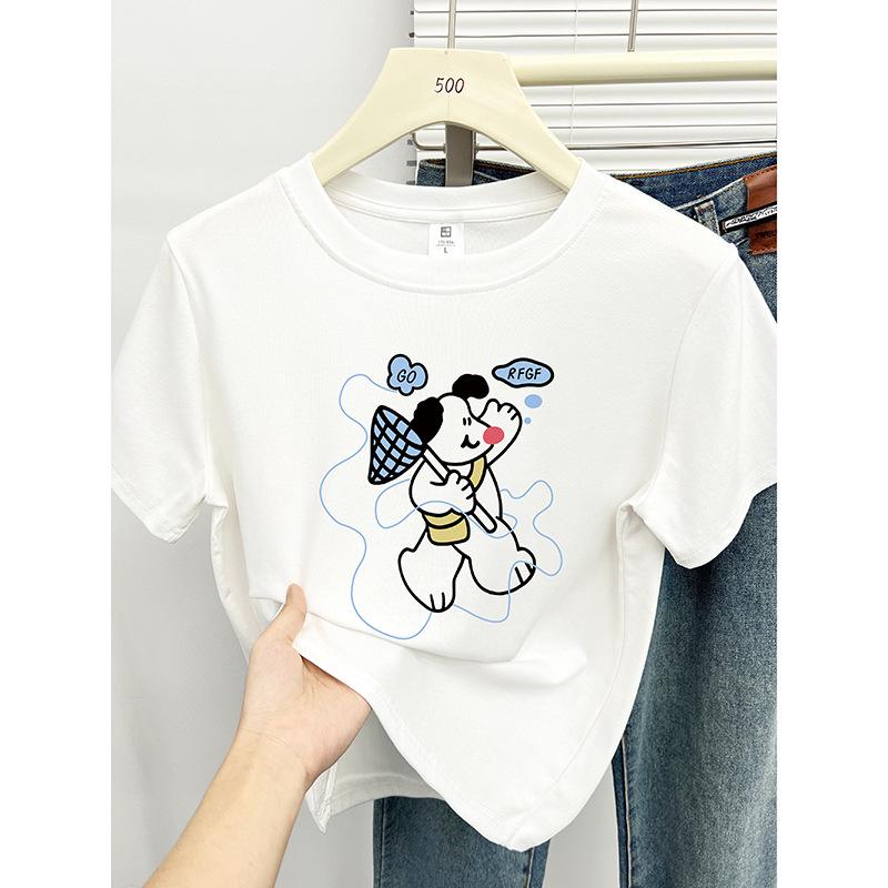 

2024 Women s Cartoon Print Short Sleeve Round Neck T-Shirt - Trendy Age-Reducing Design S