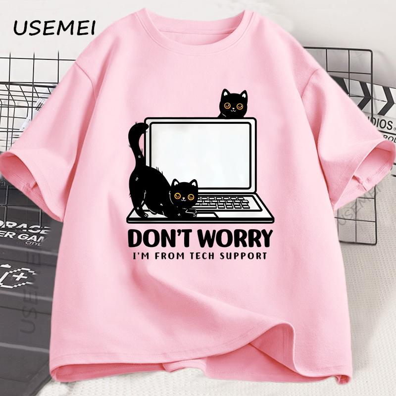Don't Worry I'm From Tech Support Cat T Shirt Funny Cat T-Shirt Cat Lover Tee  Gift Clothes Summer Cotton Short-sleeve
