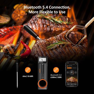 Vezeték nélküli Grillsütő Hőmérő 1 másodperces Válasz Bluetooth 5.4 Hús Hőmérő 5MM Ultravékony Szondával HD LCD Kijelző Főzéshez