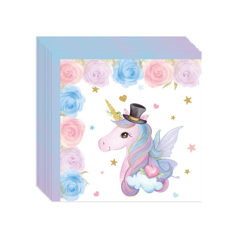 New Hot-selling Unicorn Party Theme Items, Decorative Disposable Paper Plates, Cups, Paper Towels Pe Tablecloth, Flag Set