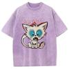 Washed T Shirt Men Cute Cat Graphic Kanye Cotton Tshirt Unisex Clothing Comfortable Clothing Loose Oversized