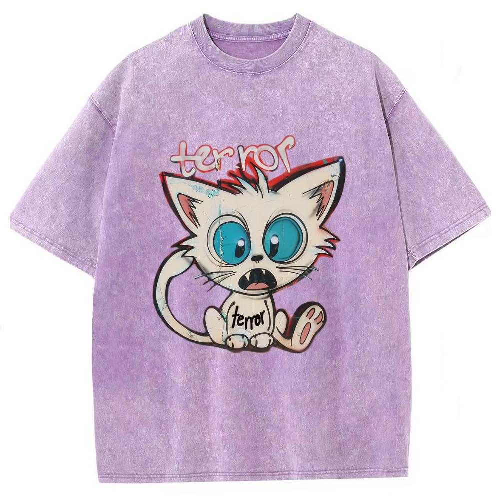 Washed T Shirt Men Cute Cat Graphic Kanye Cotton Tshirt Unisex Clothing Comfortable Clothing Loose Oversized