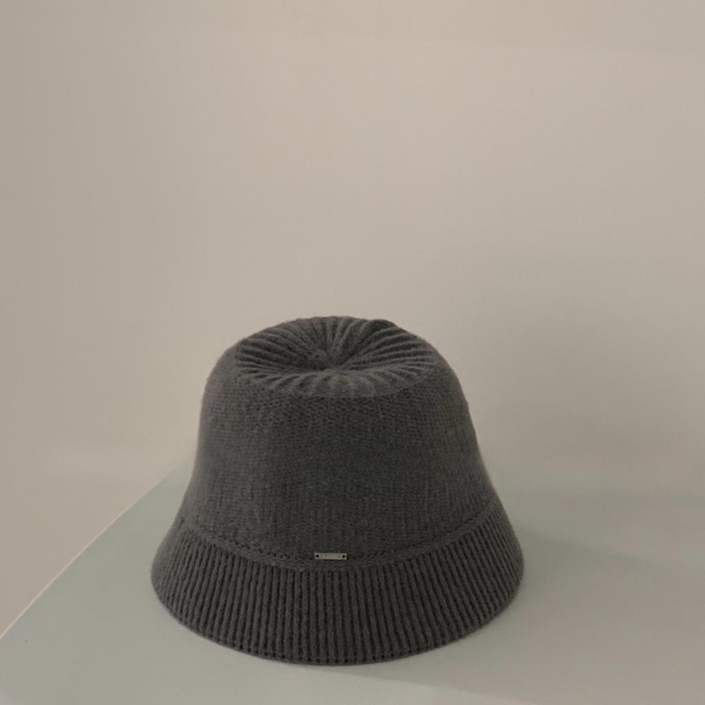 Autumn and Winter Women's Small Metal Letter Mark Warm Woolen Hat Ear Protection Knitted Hat Fashionable Small Basin Hat