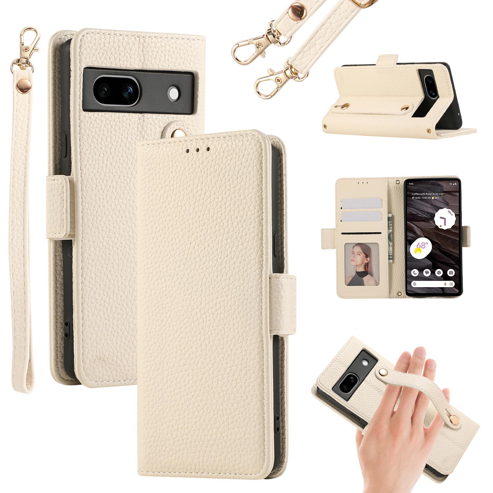 

For Google Pixel 7a Leather Case with Card Holder, Straps, Shockproof Wallet Phone Cover F