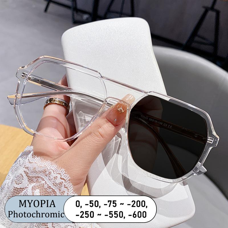 Neue Marke Optische Myopiebrille Damen Übergröße Rahmen Blaulicht Photochrom Sehpflege Brille Doppelstrahl Brille