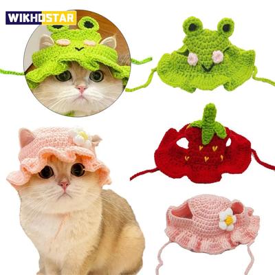 Hand-made Cat Hat Elastic Woven Cap Pet Hat Puppy Kitten Headwear Knitted Hat Party Photo Shoot Props Decoration Cat Accessories