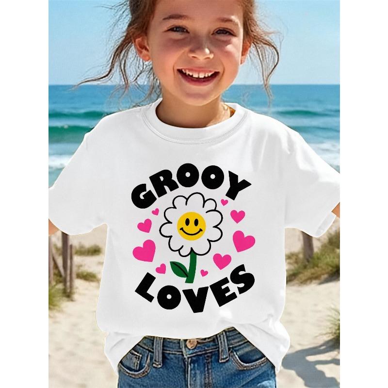 

Европейский размер, детская футболка с коротким рукавом, удобная, с принтом в виде букв, цветов и сердечек 98cm белый