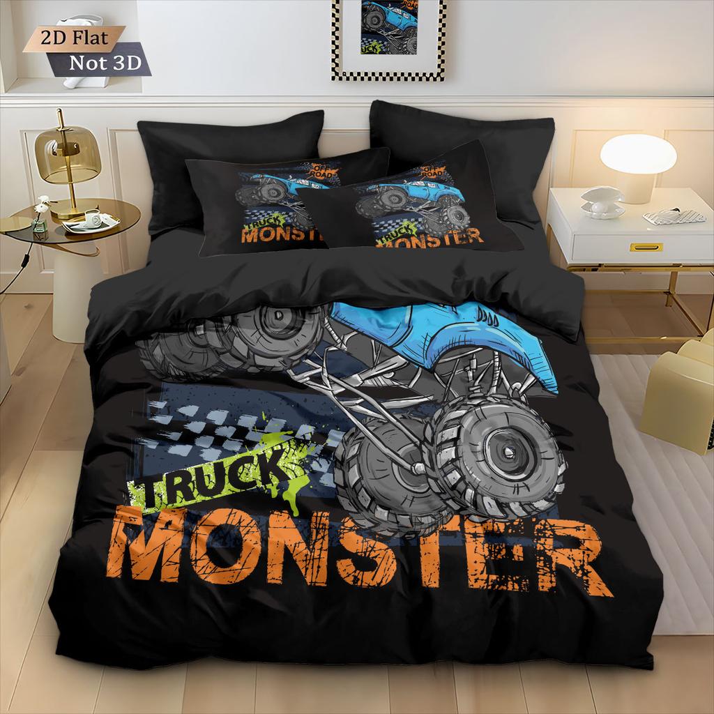 M-Monster Truck 3D Printed Bedding Set, The Boy's Duvet Cover and Pillowcase 75*50cm Twin Full Queen King Size for Bedroom Decor