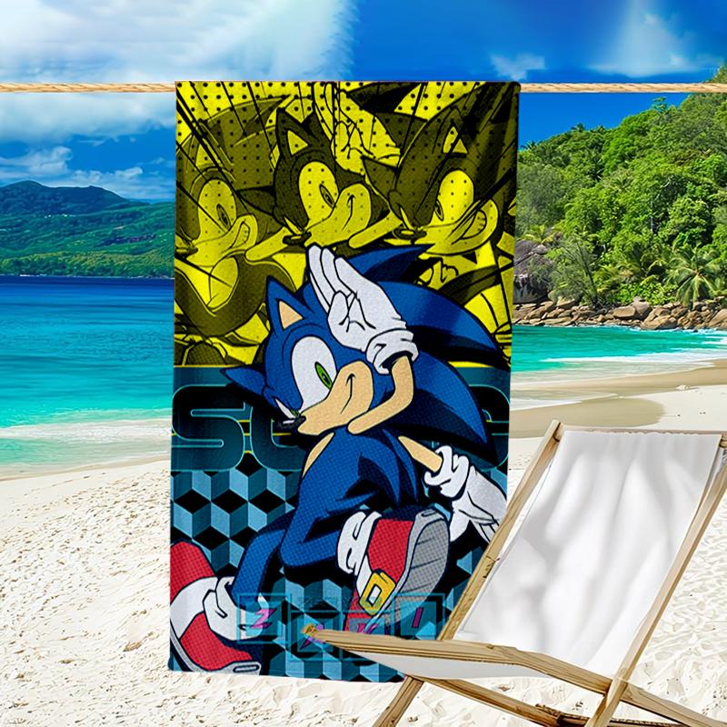 Ultra-Soft Beach Towel with Sonic Theme,Ideal for Pool - Camping, Diving - Perfect Travel Essential, Vibrant Beach Towel.