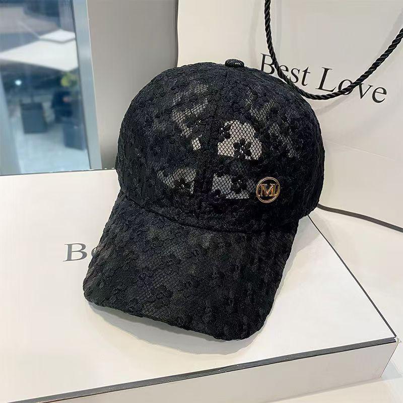 Korean Style Rhinestone Baseball Cap: Floral Lace Mesh Hat with Sun Protection