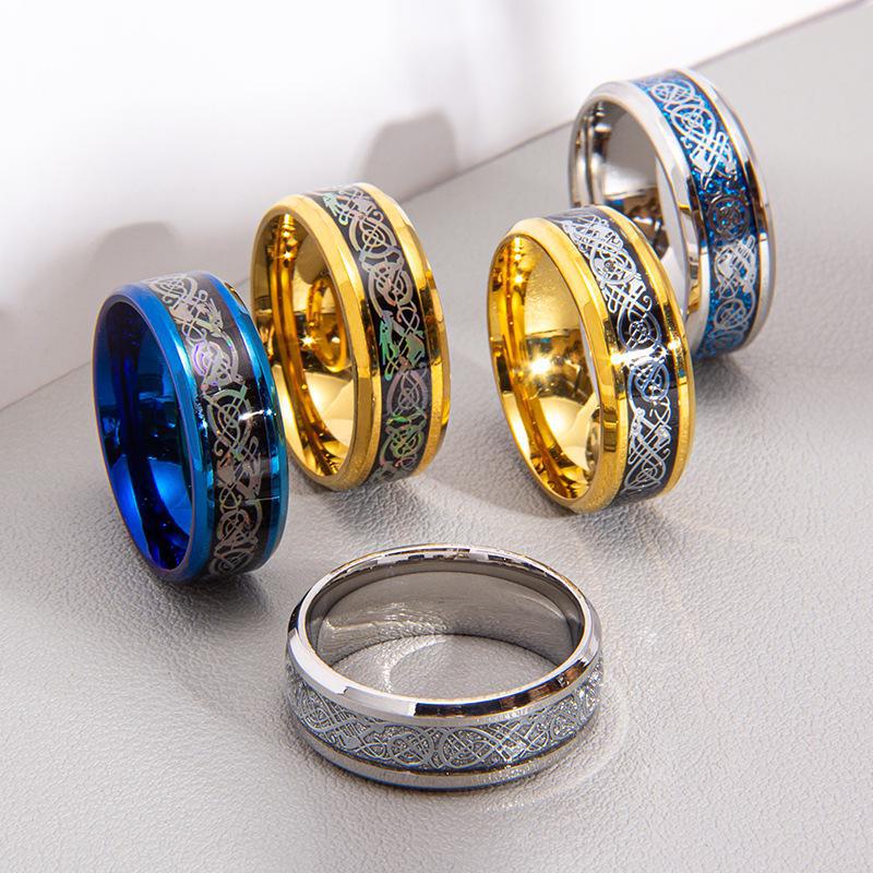 Men's Dragon Pattern Ring - Popular New Design Dragon Pattern Ring with Dragon Plate Stainless Steel Ring Small Jewelry