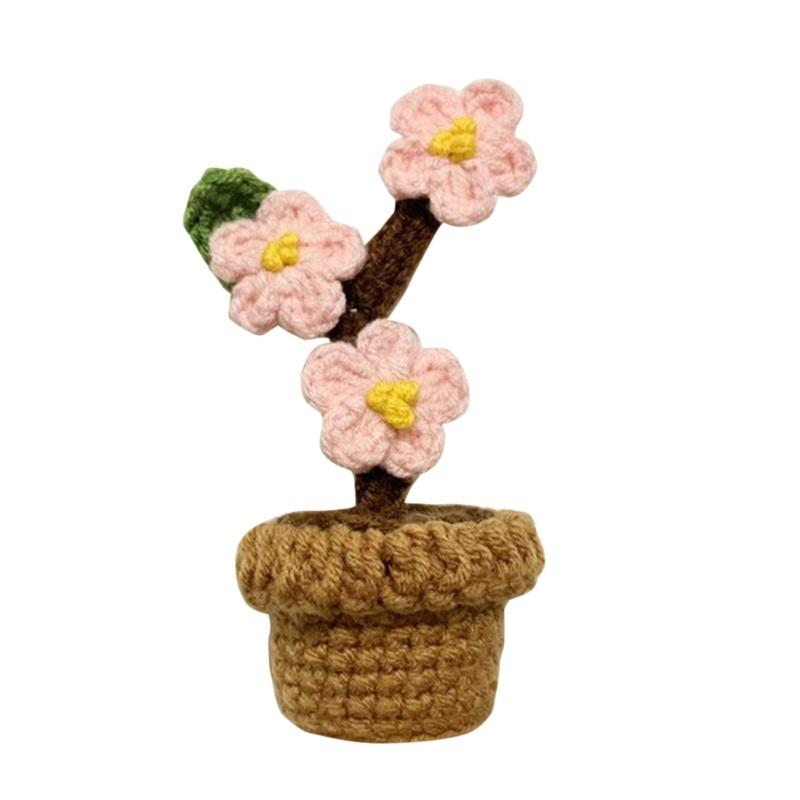 Potted Plant Handmade Crochet Artificial Knitting Flower Home Decor Diy