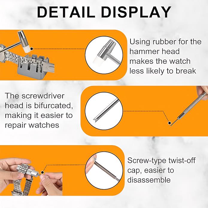 10-Piece Watch Repair Tool Set: Disassembler, Metal Hammer, Punch Pins, Star-Shaped Base for Electronic Watch Band Removal