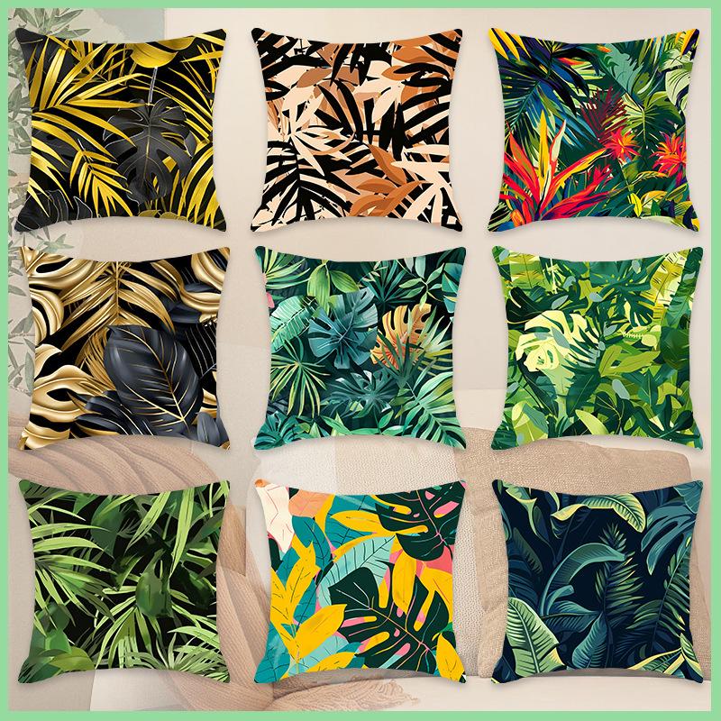 Green Leaves Plush Cushion Cover for Sofa or Bedroom